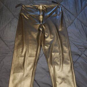 Forever 21 Women's Black Faux Leather Spandex Pants w/ Silver Zipper, Size L